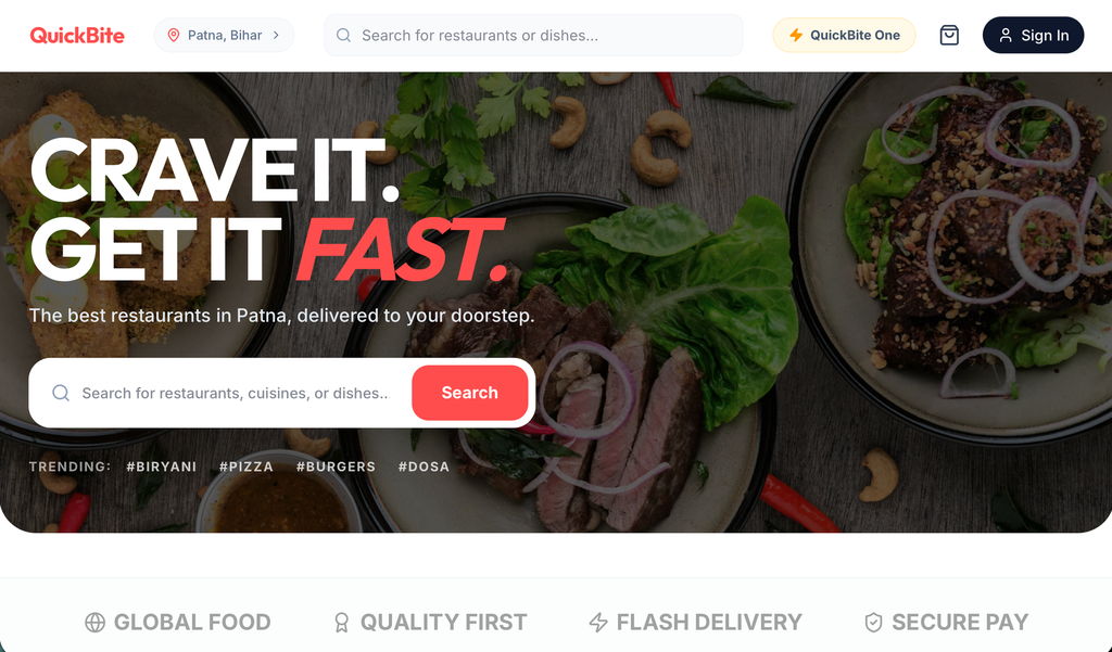 QuickBite – Food Delivery Platform UI – Multi-Restaurant Ordering & Marketplace System